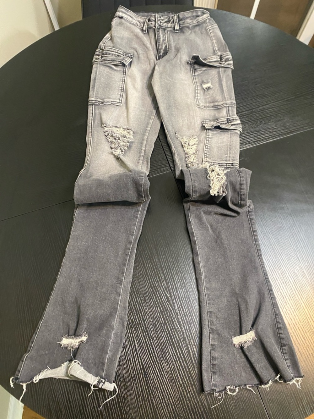 SHEIN Distressed Grey Cargo Skinny Jeans